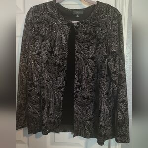 Women's Black And Silver Paisley Design Jacket Blouse Combo